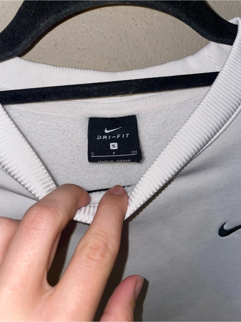 Nike White Crewneck Sweatshirt with Black Swoosh and Sleeve Tape